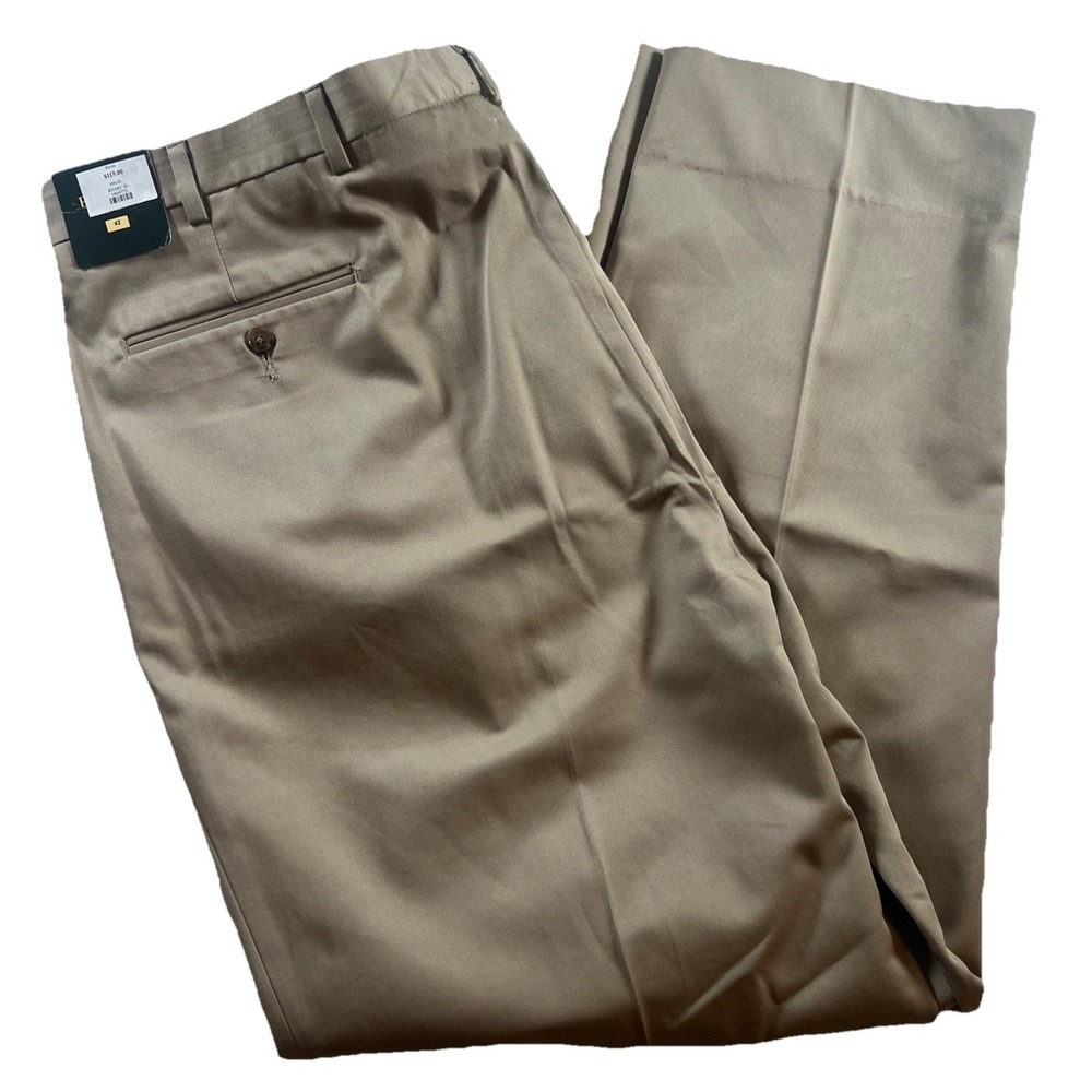 NEW Berle Pants‎ Men Cotton KHAKIS Cotton Poly Dress Trousers Pleated 42 X 32